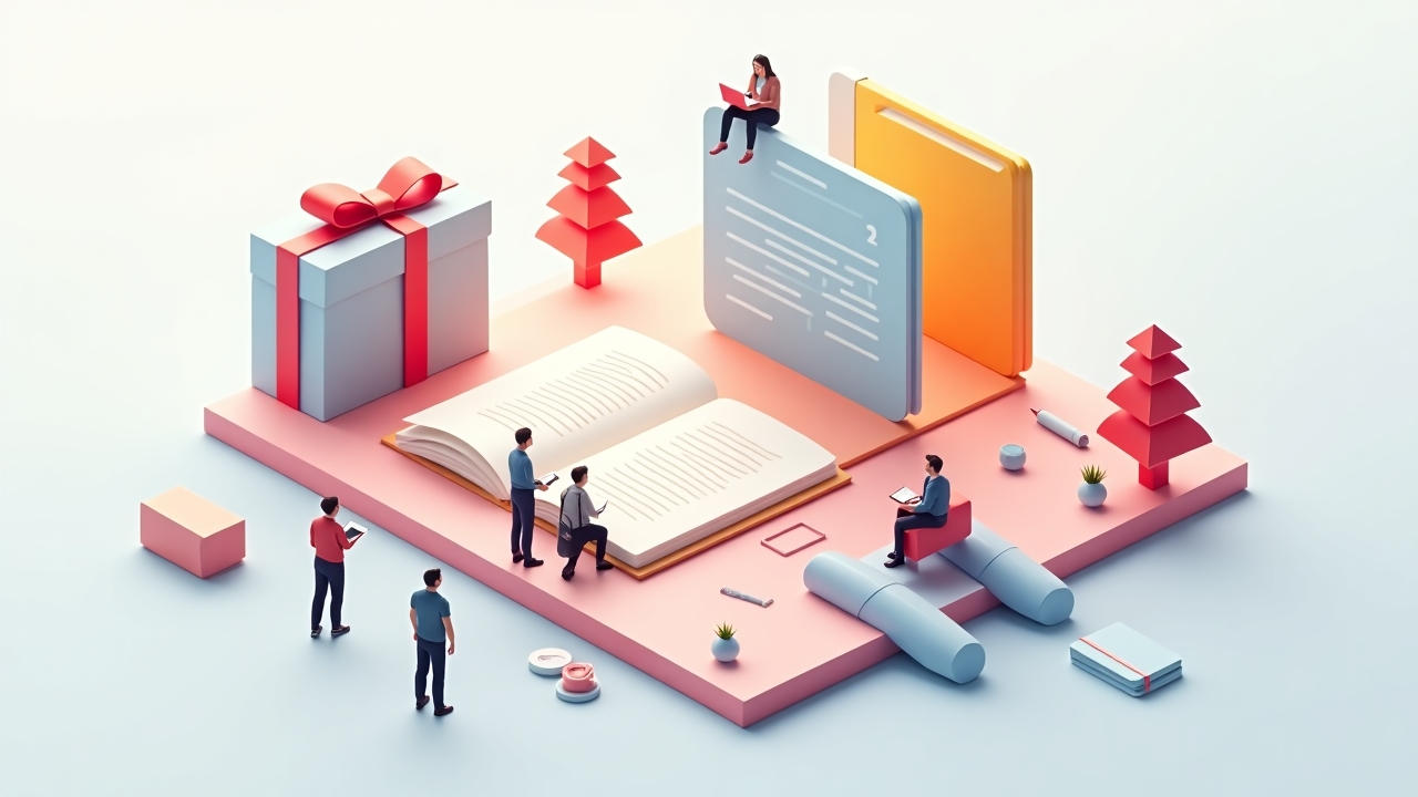 Educational gift cards in an isometric 3D landscape